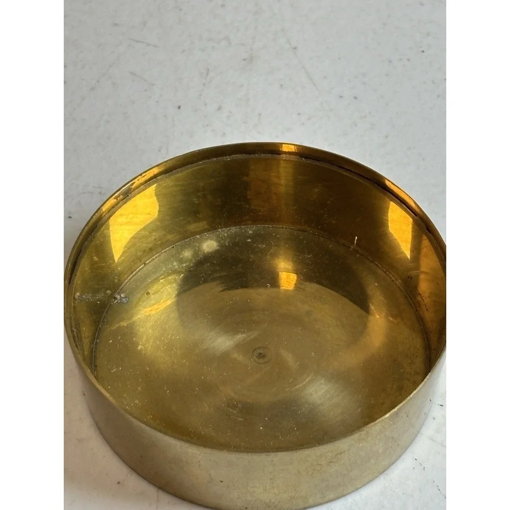 Brass Round Trinket Box Apple On‎ Lid Vintage Jewelry Valuable Storage 3